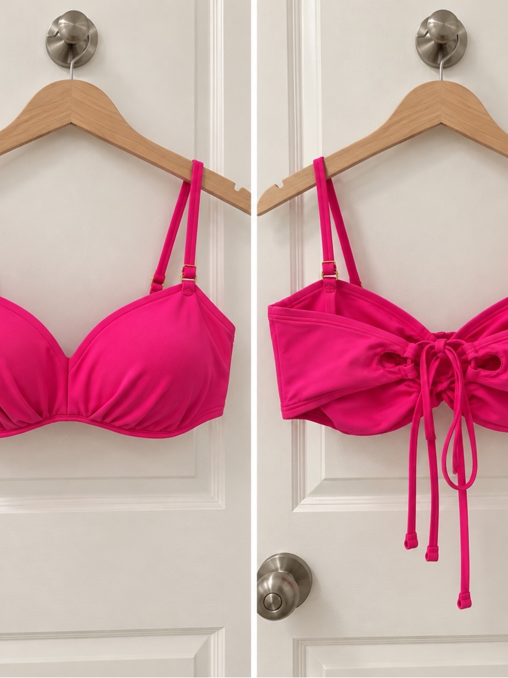 La Vie En Rose Bright Pink Lace-Up Bikini Top Size Large